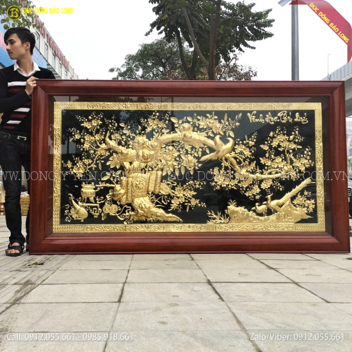Tranh Vinh Hoa Phú Qúy Bằng Đồng Mạ Vàng 24k khung gỗ 2m31x1m27