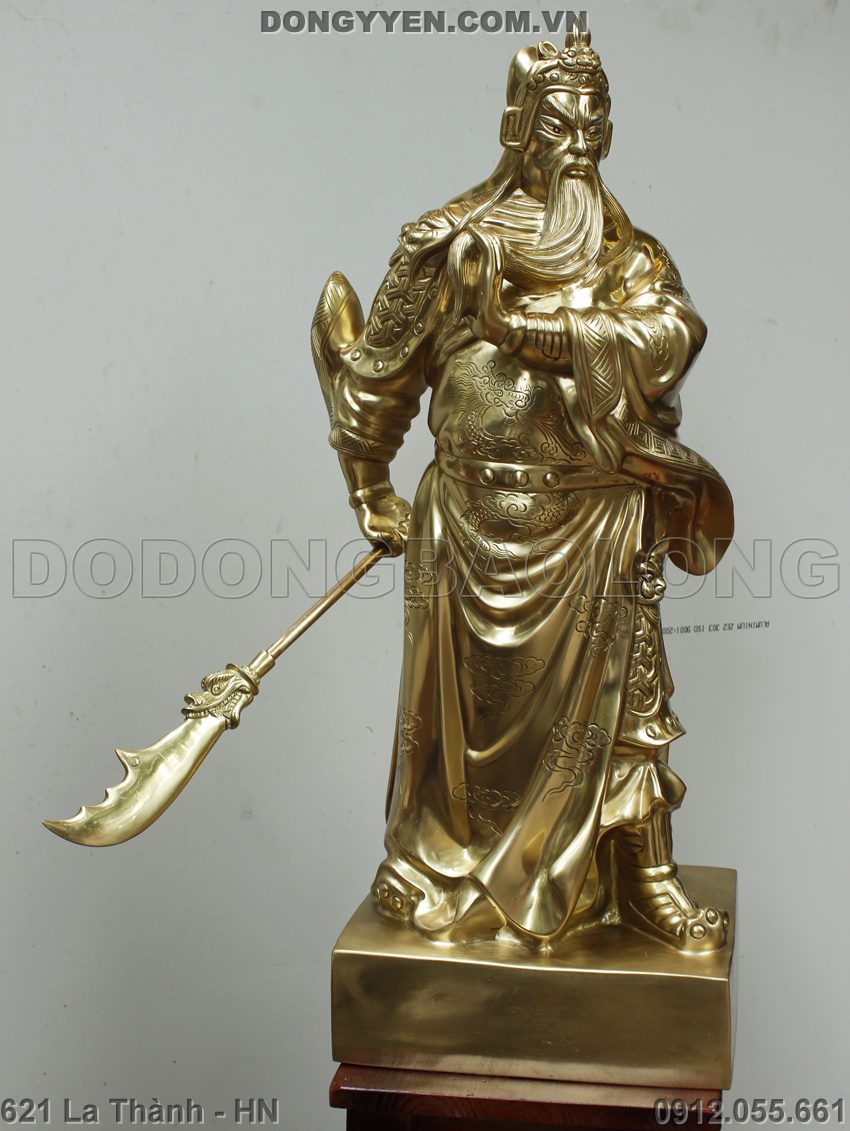 Tượng Quan Công đứng cầm đao bằng đồng cát tút cao 70 cm