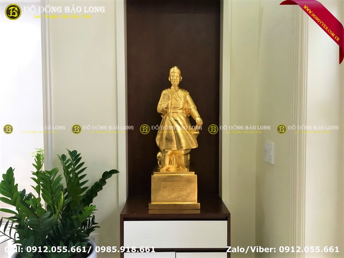 tượng trần hưng đạo bằng đồng cao 89cm dát vàng 9999