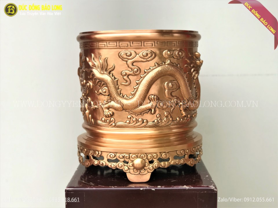 bát hương rồng chầu mặt nguyệt bằng đồng đỏ