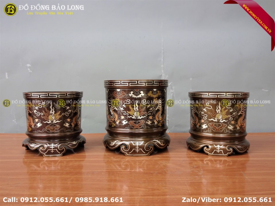 bát hương đồng khảm tam khí đẹp