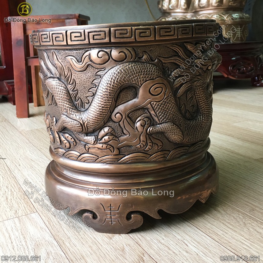 bát hương đồng đỏ đúc rồng nổi