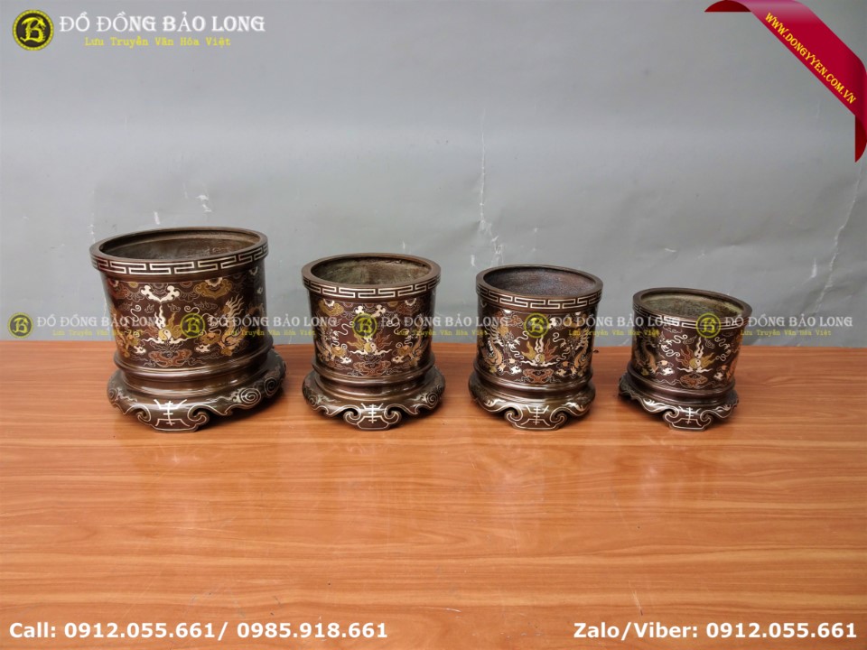 bộ bát hương đồng khảm tam khí