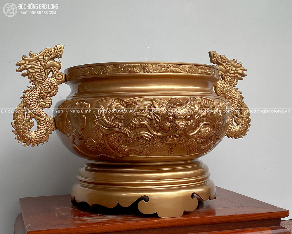 Bát Hương Tai Rồng Bằng Đồng Đỏ Cao 40Cm