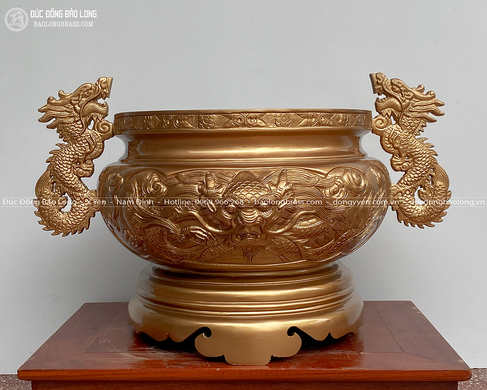 Bát Hương Tai Rồng Bằng Đồng Đỏ Cao 40Cm