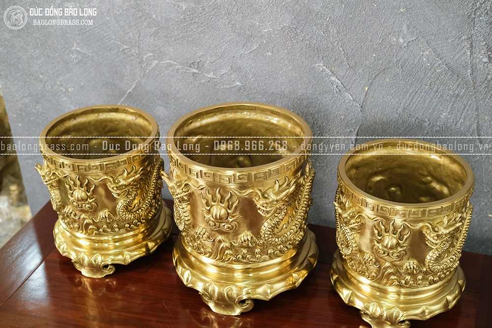 Bộ 3 Bát Hương Đồng Vàng Catut ĐK 20cm - 23cm - 20cm