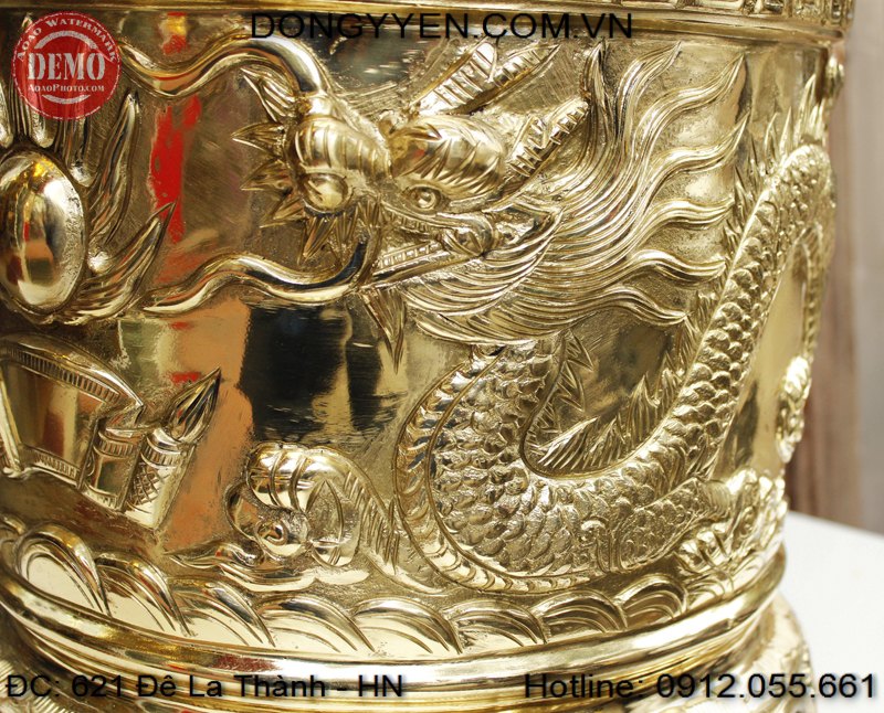 Rồng trên bát hương đồng vàng 40cm