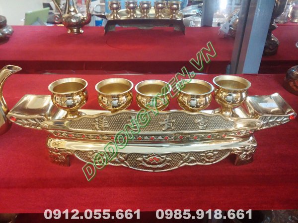 Bộ Ngai 5 Chén bằng đồng vàng