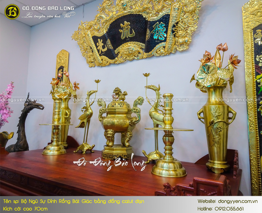 bộ đồ thờ ngũ sự đỉnh bát giác bằng đồng catut