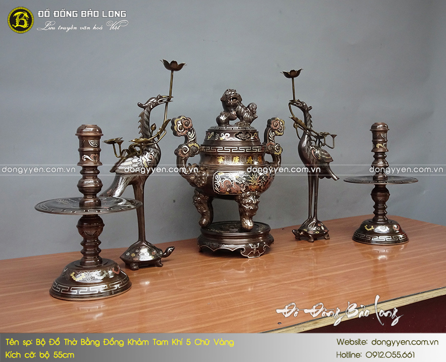 bộ ngũ sự 55cm khảm tam khí 5 cv cao cấp