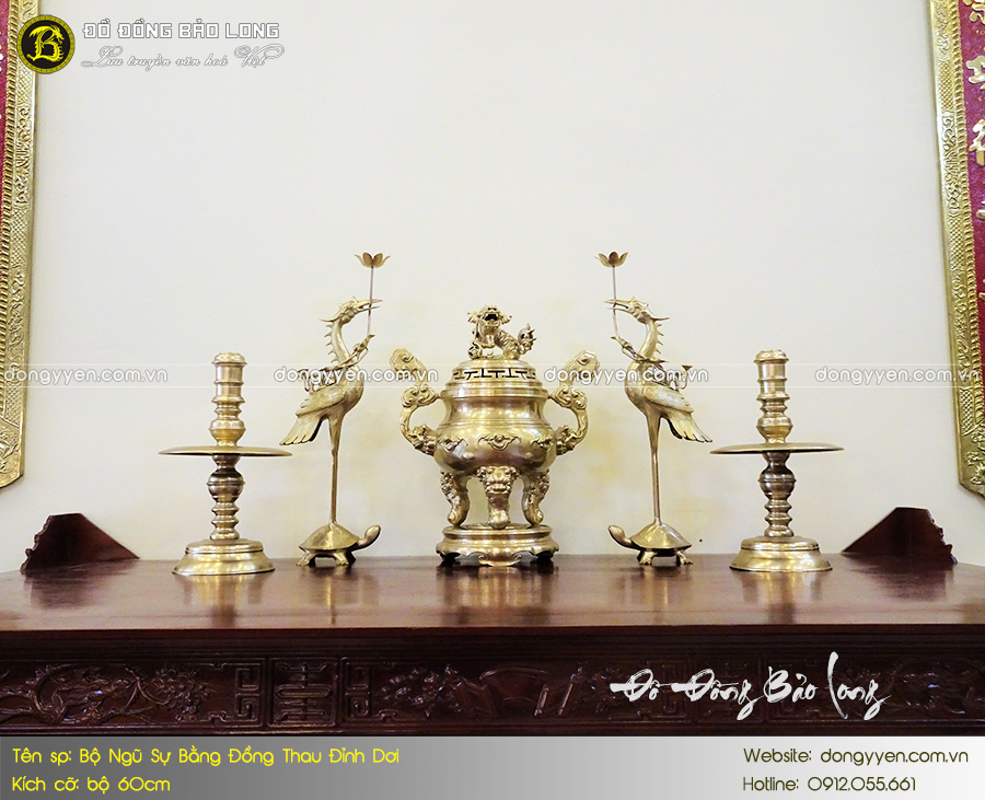 bộ ngũ sự đỉnh dơi bằng đồng thau 60cm