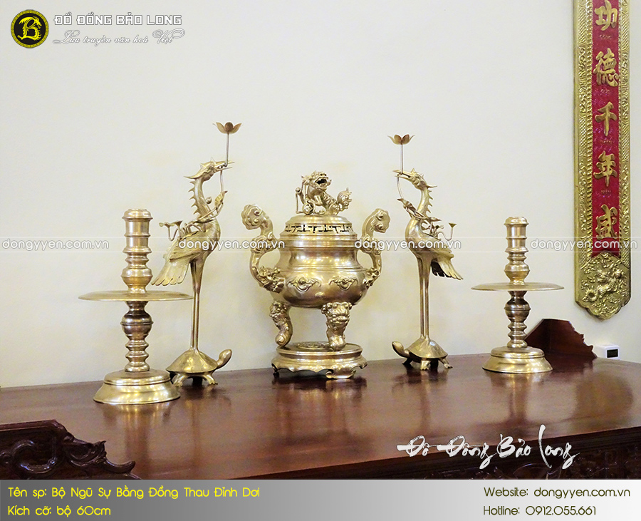 bộ ngũ sự đỉnh dơi bằng đồng thau 60cm