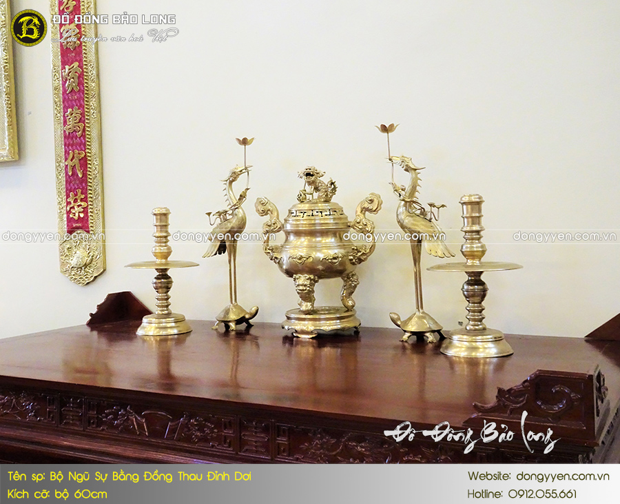 bộ ngũ sự đỉnh dơi bằng đồng thau 60cm