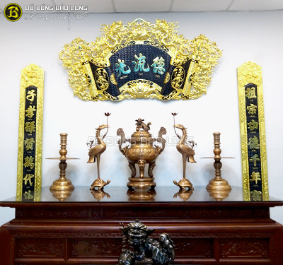 Bộ Ngũ sự đỉnh Dơi chữ Thọ bằng đồng đỏ hạ màu thời gian 70cm