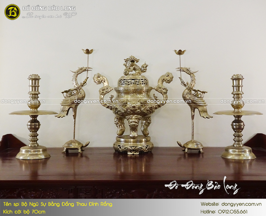 bộ ngũ sự đỉnh rồng bằng đồng 70cm