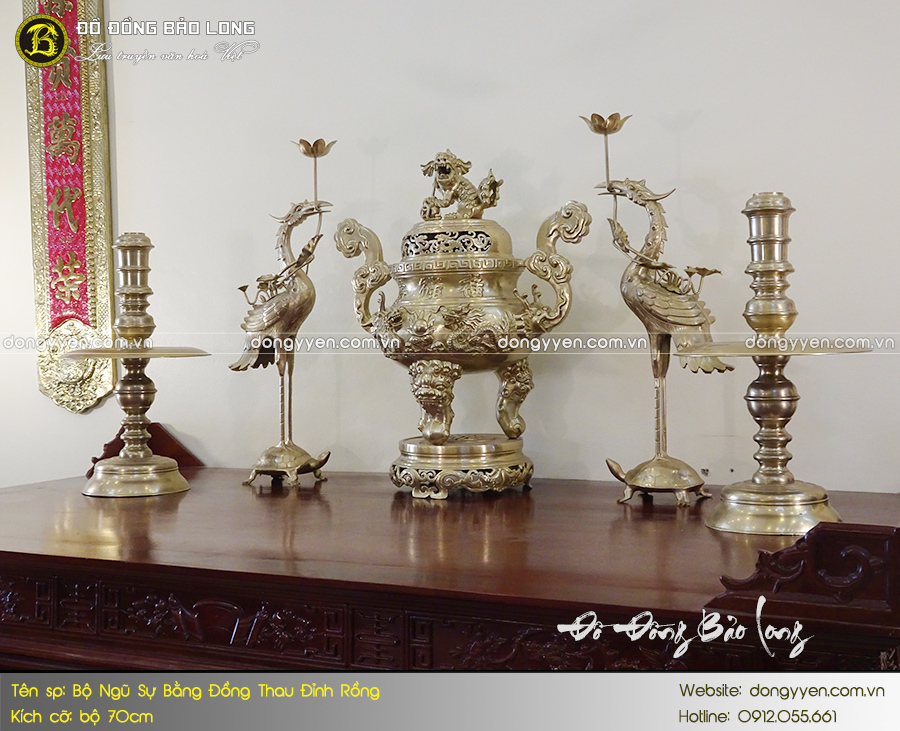 bộ ngũ sự đỉnh rồng bằng đồng 70cm