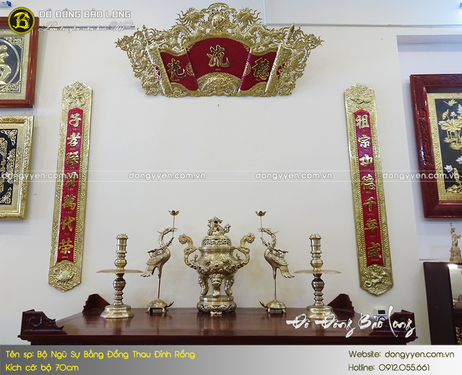 bbộ ngũ sự đỉnh rồng bằng đồng 70cm