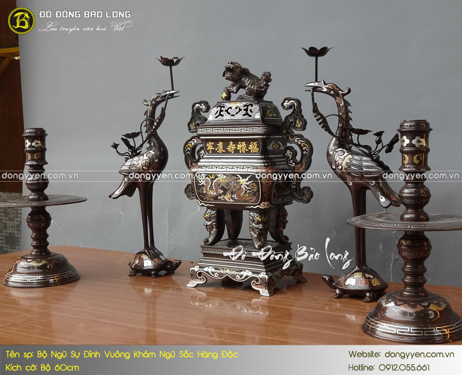 bộ ngũ sự bằng đồng khảm ngũ sắc