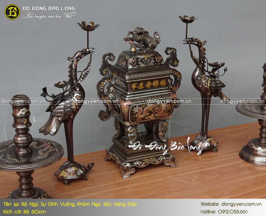bộ đỉnh vuông khảm ngũ sắc