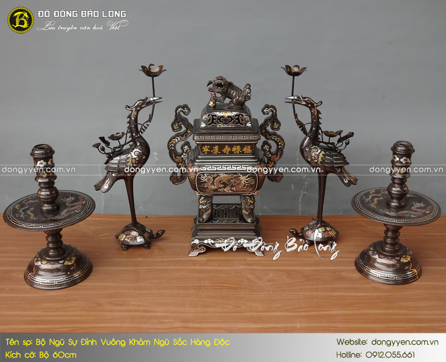 bộ đỉnh vuông khảm ngũ sắc