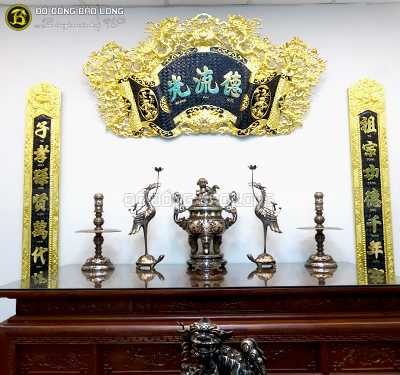 Bộ Ngũ Sự khảm Tam Khí 1 chữ vàng cao 60cm cho khách Thanh Hóa