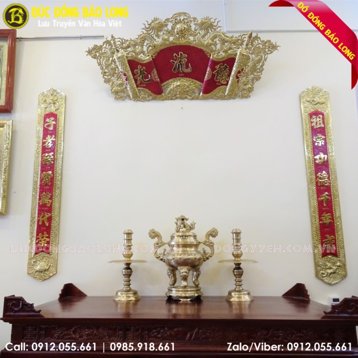 Bộ Tam Sự Nến Đỉnh Hoa Sòi Bằng Đồng Thau 70cm