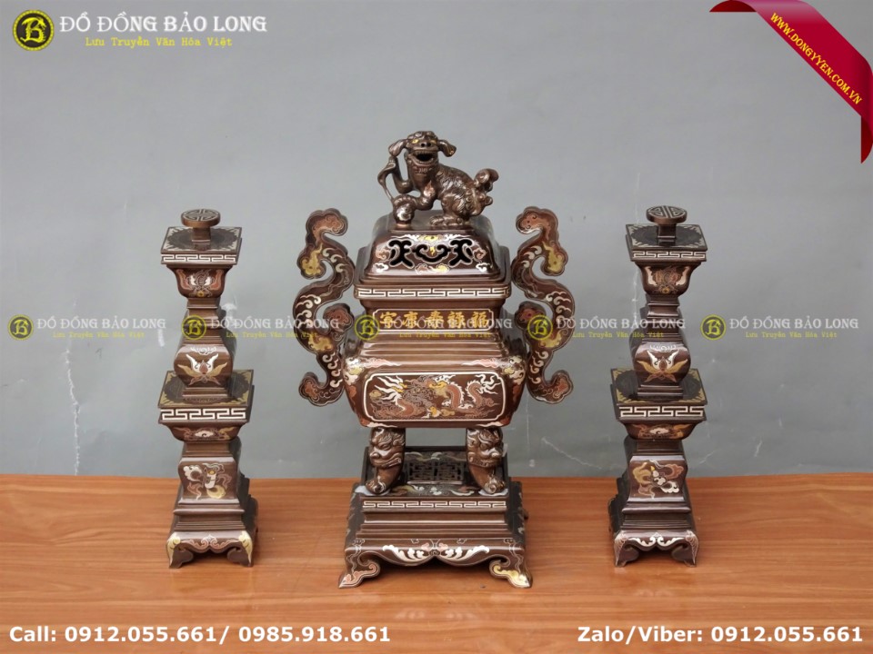 bộ tam sự đỉnh nến vuông khảm ngũ sắc 50cm