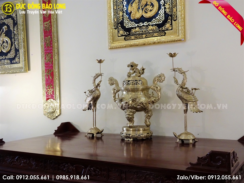 bộ tam sự bằng đồng vàng 70cm