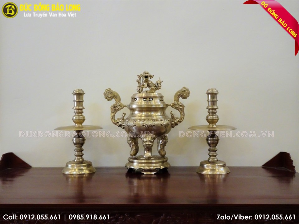 bộ tam sự bằng đồng đỉnh hoa sòi