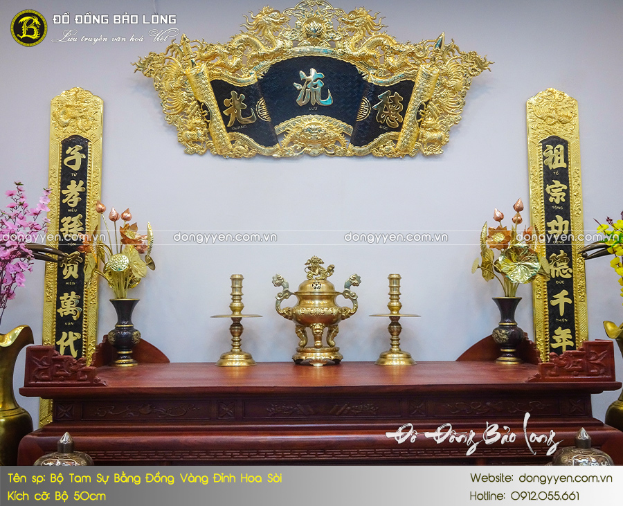 bộ tam sự đỉnh hoa sòi bằng đồng thau 50cm