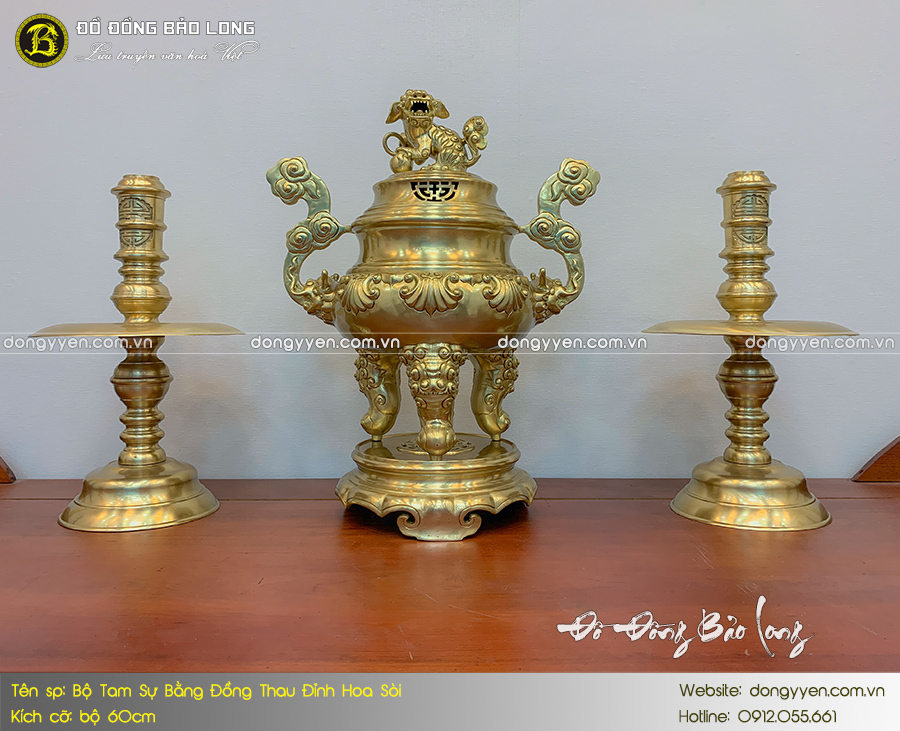 bộ tam sự đỉnh hoa sòi bằng đồng thau 60cm