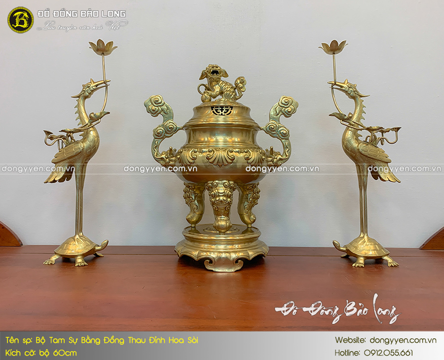 bộ tam sự đỉnh hoa sòi bằng đồng thau 60cm