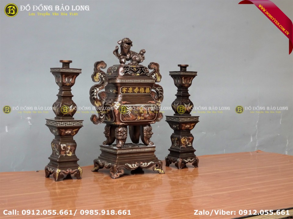 bộ tam sự đỉnh nến vuông khảm ngũ sắc