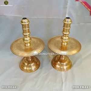 Đôi Chân Nến Đồng Đỏ chạm ám rồng phượng bộ 60cm màu mộc