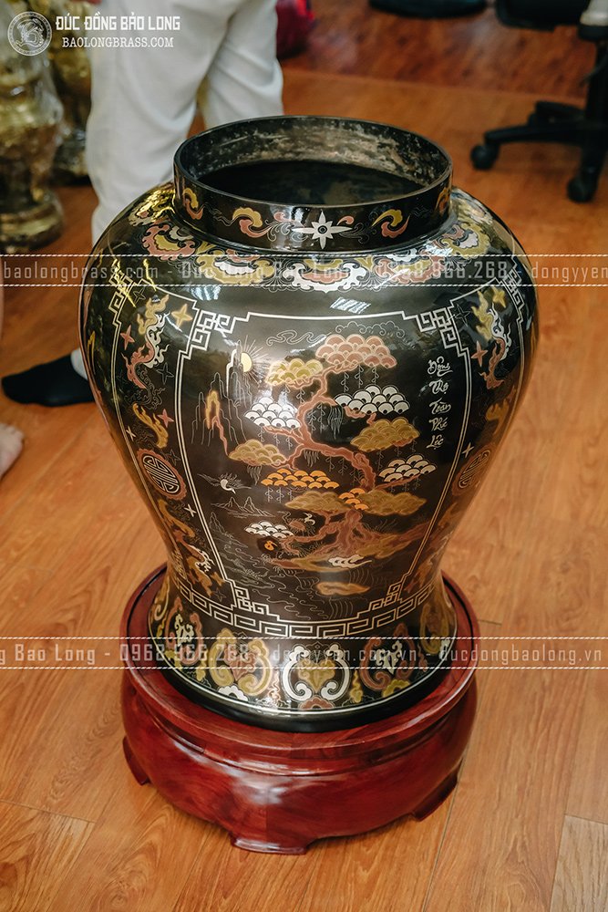 Đôi Chóe Bằng Đồng Khảm Ngũ Sắc Cảnh Tứ Quý Cao 81cm