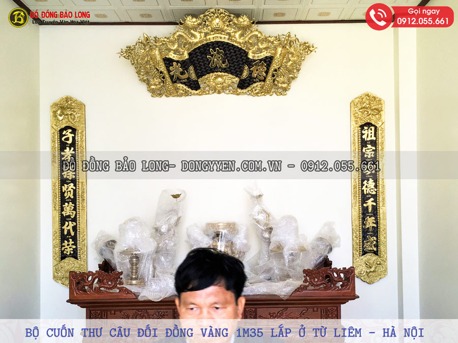 bộ cuốn thư câu đối đồng vàng 1m35 lắp tại từ liêm