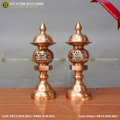 Đôi Đèn Thờ Bằng Đồng Đỏ Cao 45cm