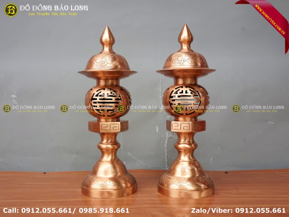đèn thờ bằng đồng đỏ cao 45cm
