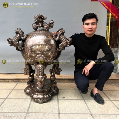 Đỉnh Thất Lân Vờn Cầu Khảm Ngũ Sắc 1m05