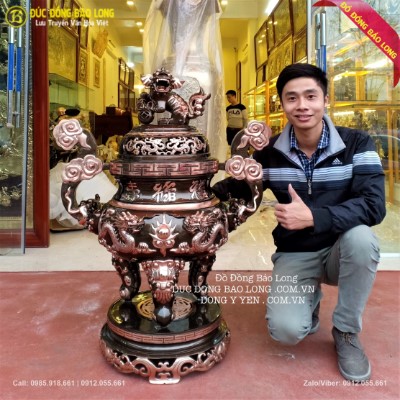 Đỉnh Đồng Long Phụng Đồng Đỏ Màu Phớt Nỉ 1m07