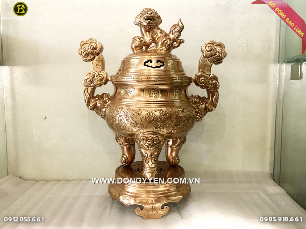 đỉnh đồng đỏ lọng ám rồng phượng 50cm
