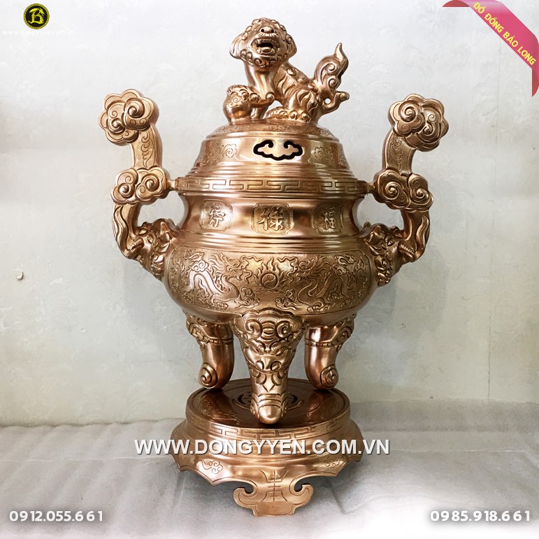 Đỉnh Đồng Đỏ Lọng Ám Rồng Phượng 50cm