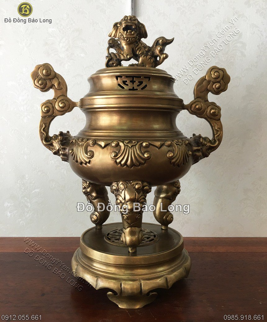 đỉnh đồng hoa sòi hun xanh giả cổ cao 50cm