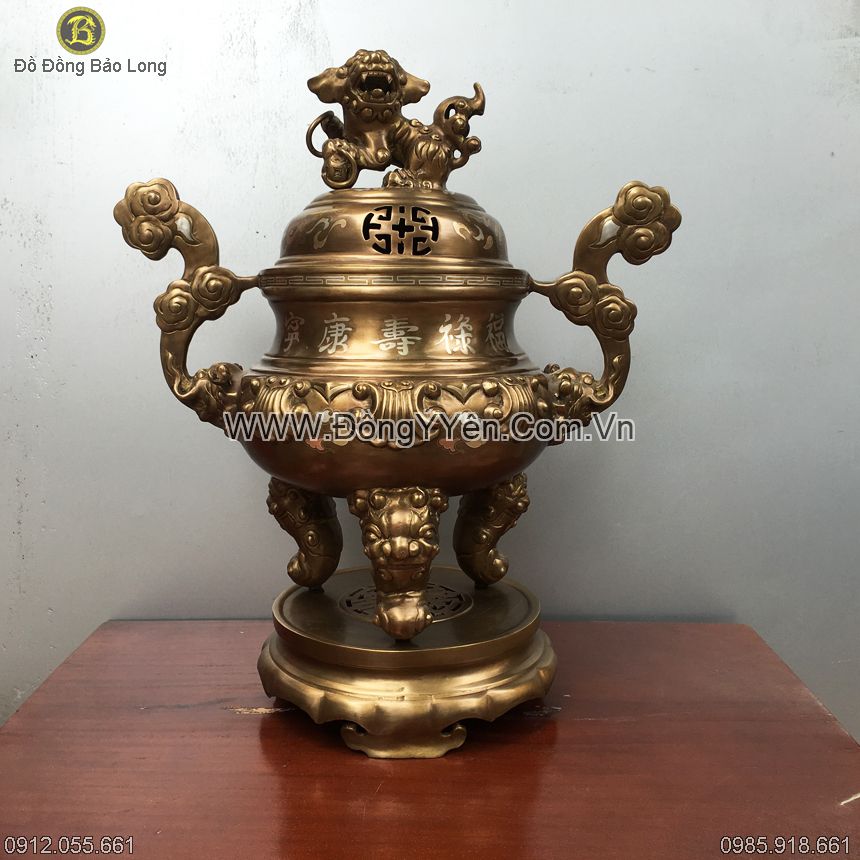 Đỉnh Đồng Hoa Sòi Khảm Bạc 60cm
