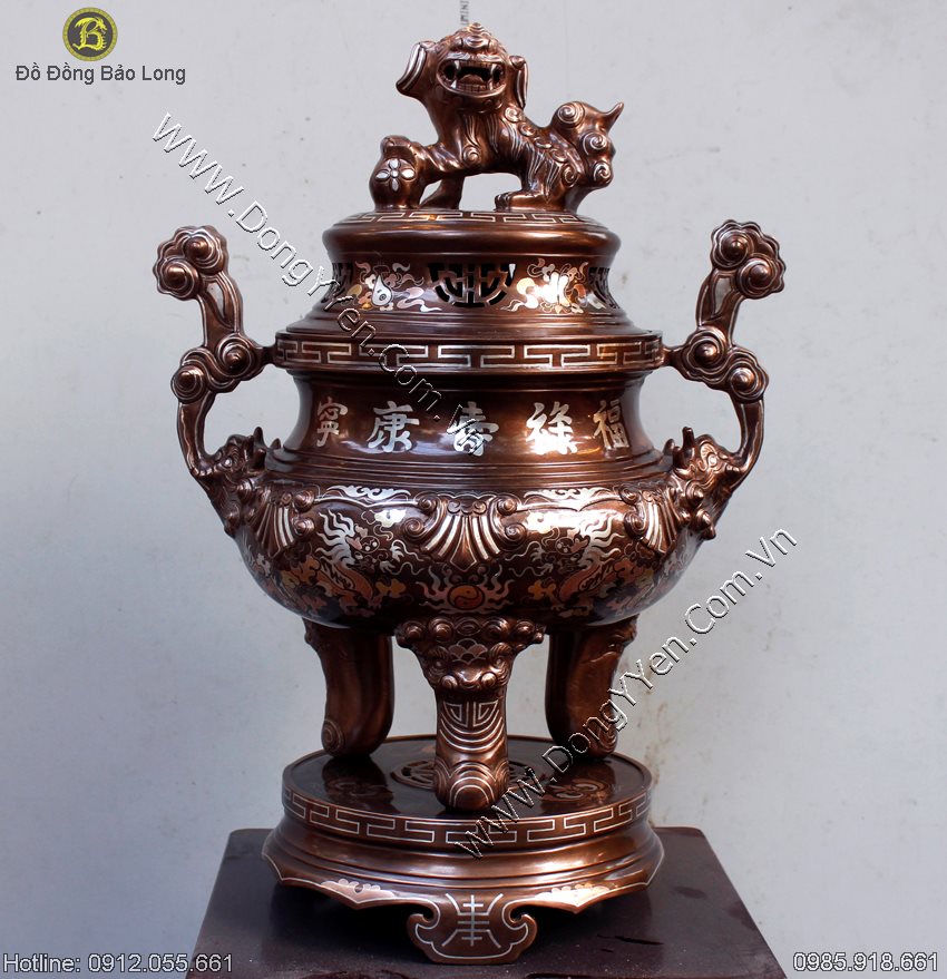 đỉnh đồng khảm tam khí cao 50cm hàng đẹp