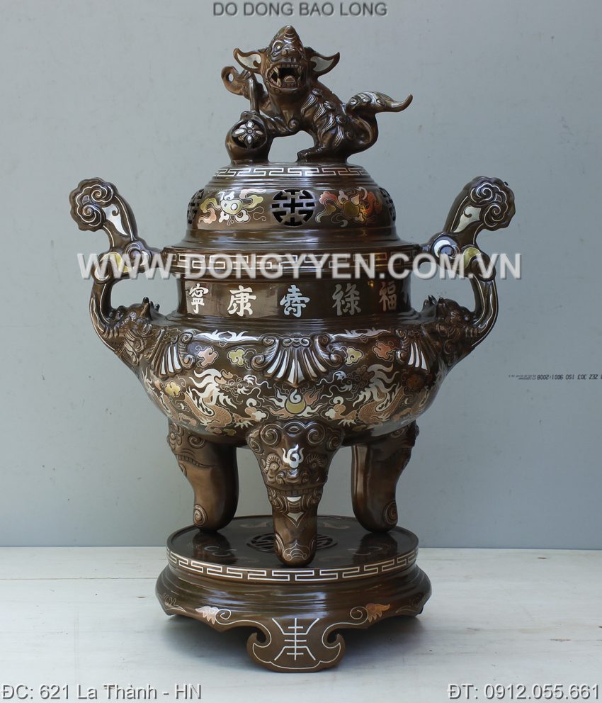 Đỉnh đồng khảm tam khí - Đỉnh thờ khảm tam khí