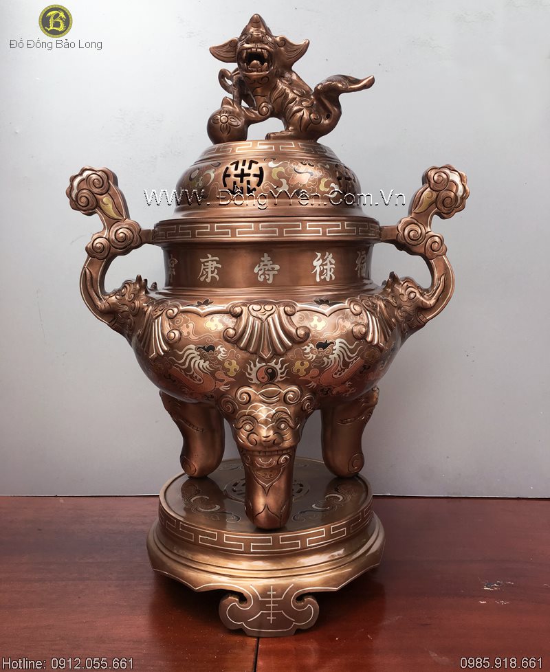 Đỉnh Đồng Tam Khí Hàng Khảm Kỹ 60cm