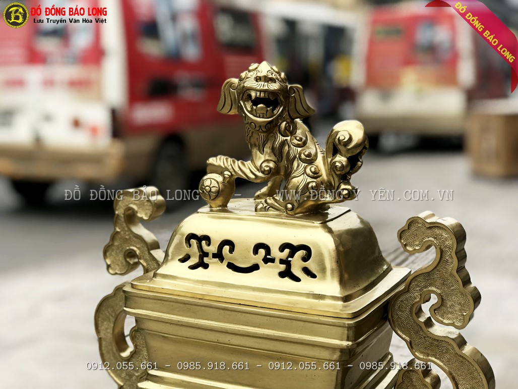 nghê trên nắp đỉnh vuông tai mây 60cm