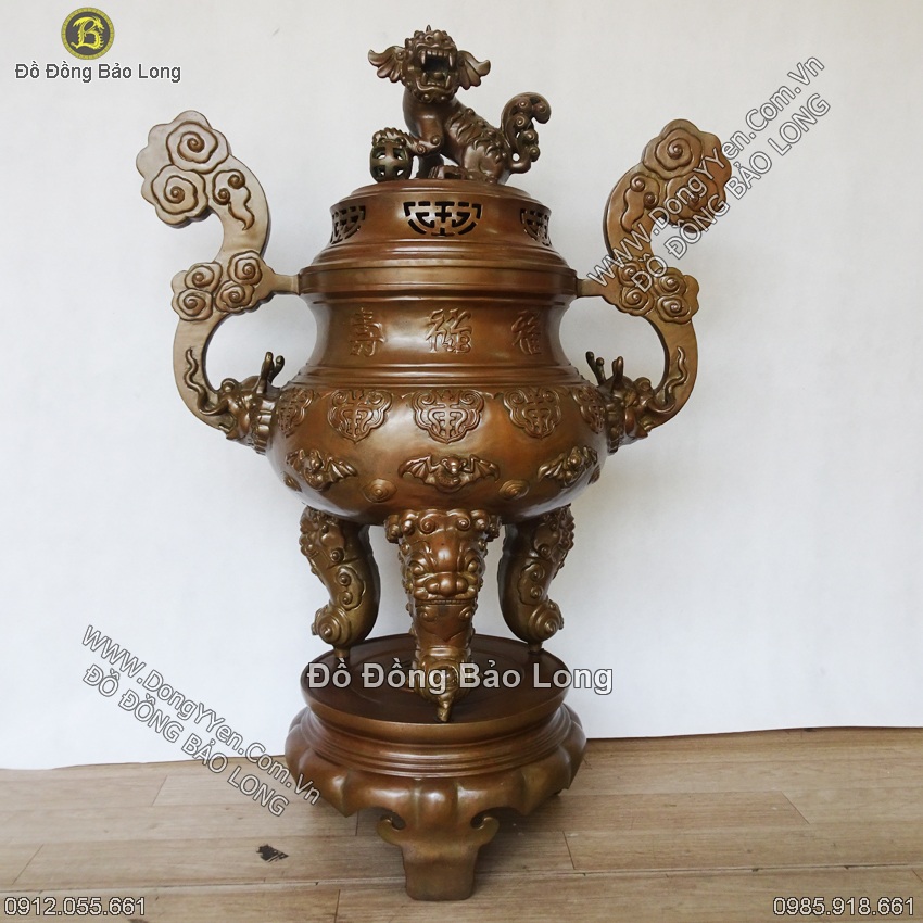 Đỉnh Chữ Thọ Đúc Nổi Dơi Mây 97cm