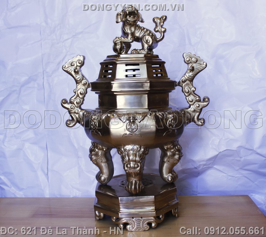Đỉnh Đồng Bát Giác Dơi Tiền 60cm